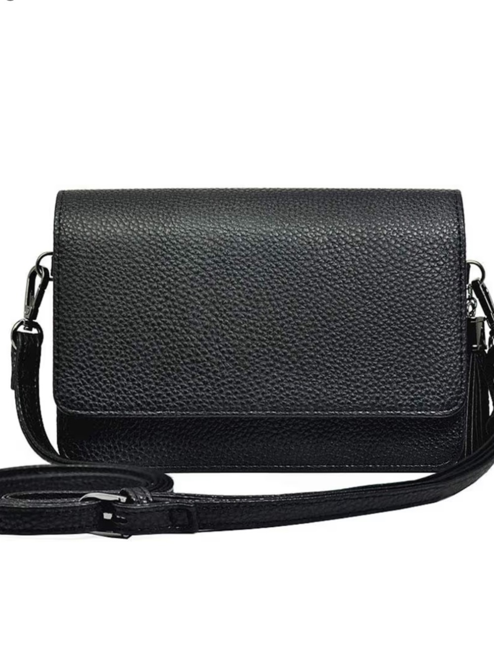 Classic Black Pebbled Crossbody Bag - Women's Shoulder Purse